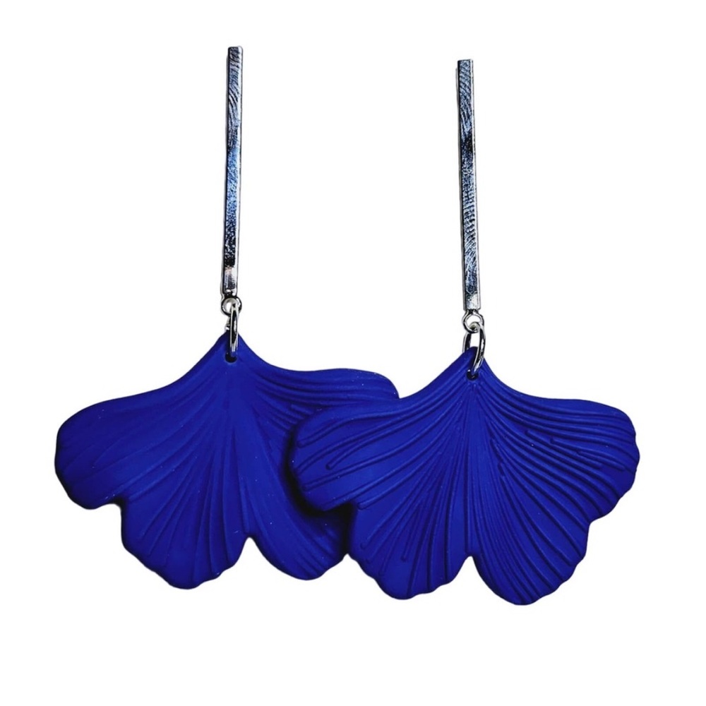 Blue Ginkgo Leaf Drop Earrings